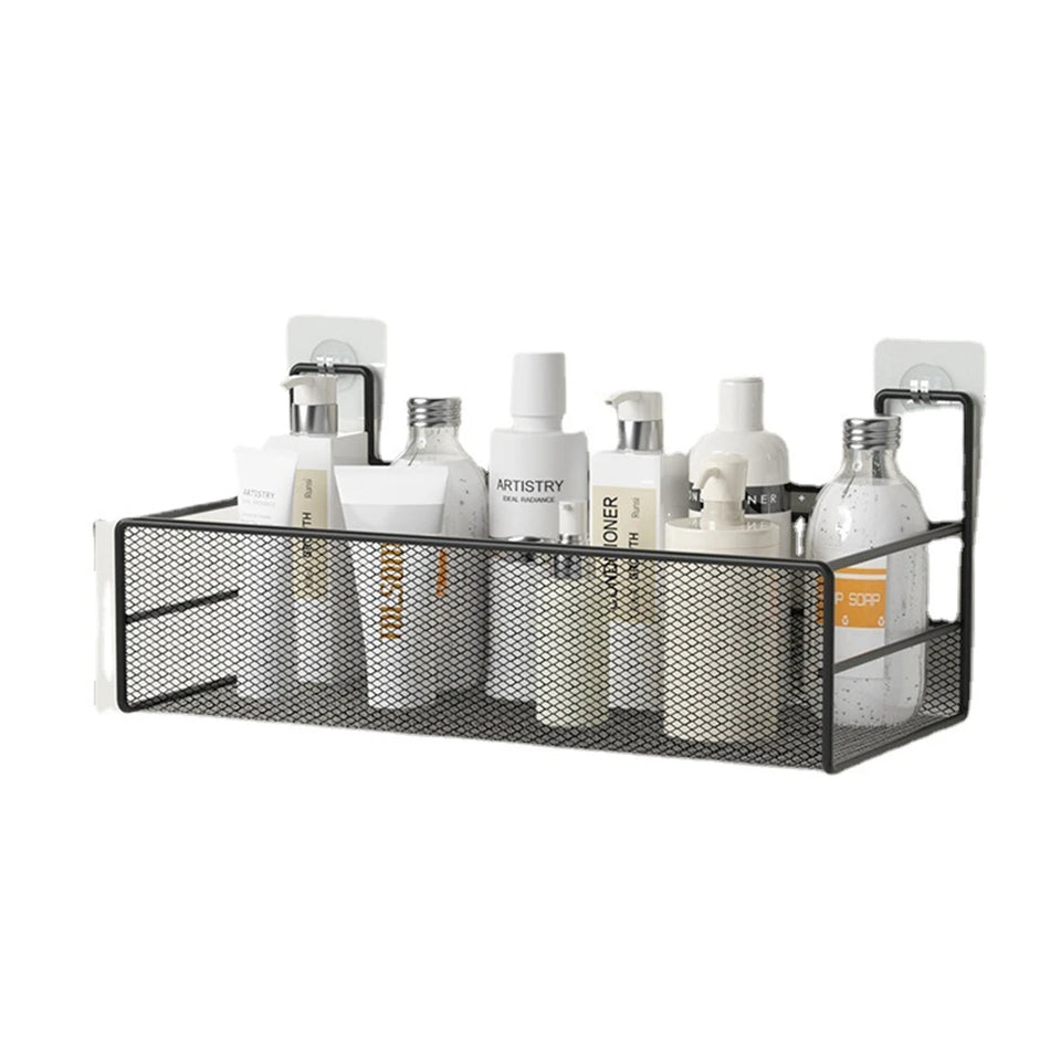Punch-Free Bathroom Wall Storage Rack – Self-Adhesive Iron Mesh Shelf