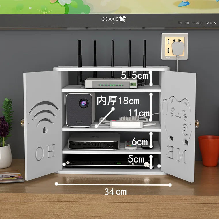 Wireless WiFi Router Storage Box – Wall Hanging Plug Board Bracket & Cable Organizer