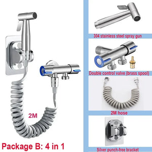 Brushed Stainless Steel Handheld Bidet Sprayer Set – Single Cold Water Faucet