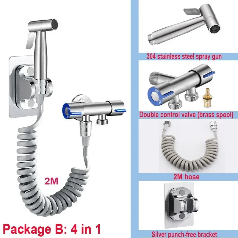 Brushed Stainless Steel Handheld Bidet Sprayer Set – Single Cold Water Faucet