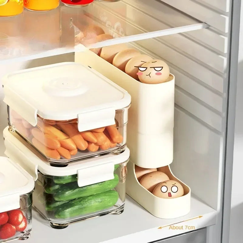 4-Layer Slide Egg Storage Box – Automatic Egg Rolling Ladder Style for Refrigerator, Large Capacity