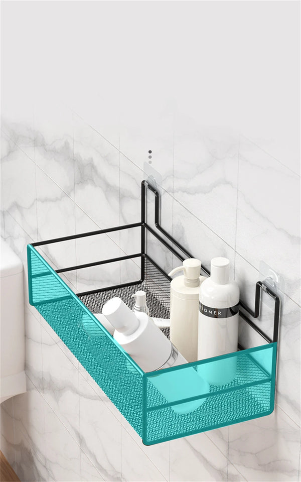 Punch-Free Bathroom Wall Storage Rack – Self-Adhesive Iron Mesh Shelf