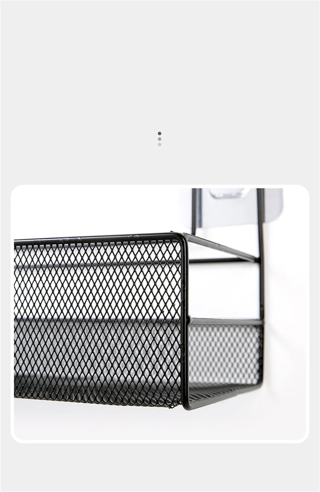 Punch-Free Bathroom Wall Storage Rack – Self-Adhesive Iron Mesh Shelf