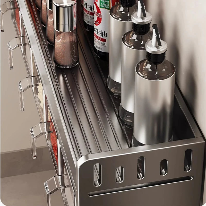 Stainless Steel Wall-Mounted Spice Rack – Multi-Functional Kitchen Storage Box