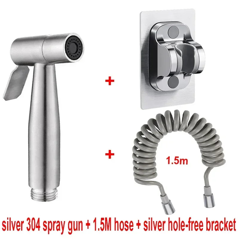 Brushed Stainless Steel Handheld Bidet Sprayer Set – Single Cold Water Faucet