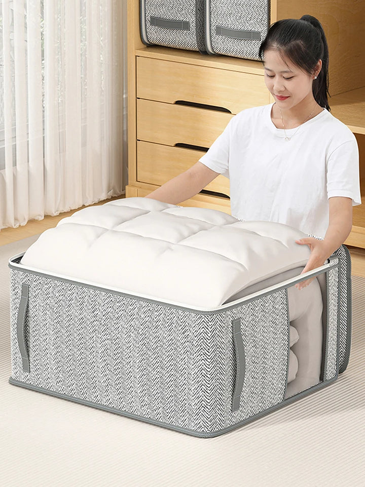 Gray Clothes & Quilt Storage Bag – Waterproof Wardrobe Organizer with Transparent Window