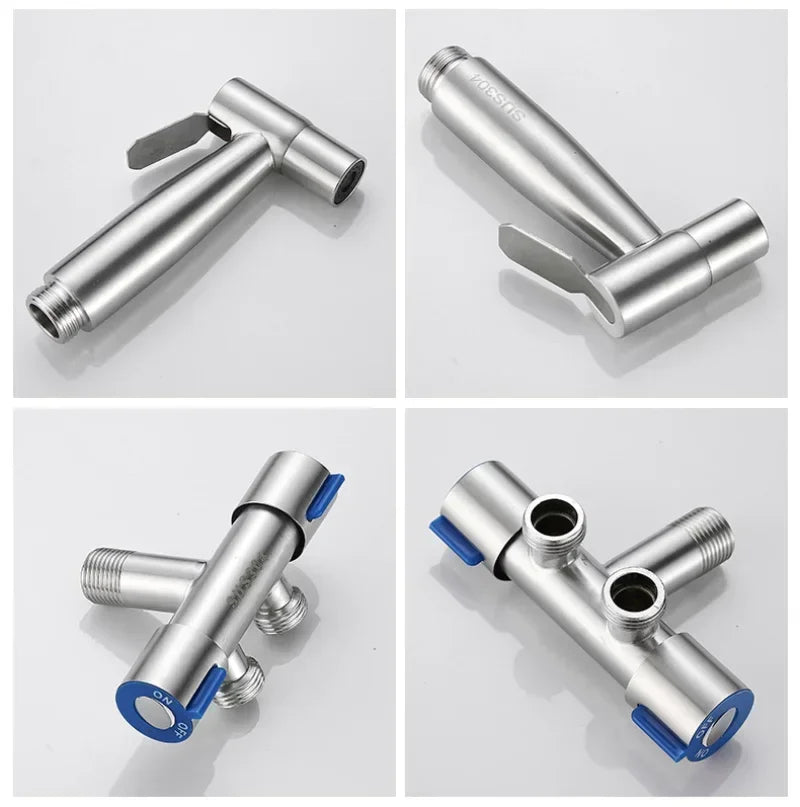 Brushed Stainless Steel Handheld Bidet Sprayer Set – Single Cold Water Faucet