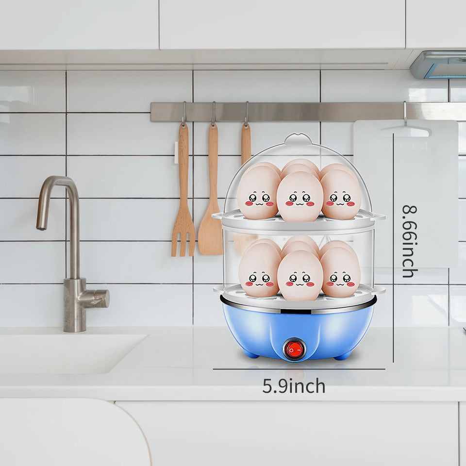 Double Layer Egg Cooker – 14 Egg Capacity Electric Boiler with Auto Shut-Off & Measuring Cup