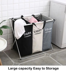 3-Compartment Folding Laundry Hamper – Large Waterproof Dirty Clothes Organizer