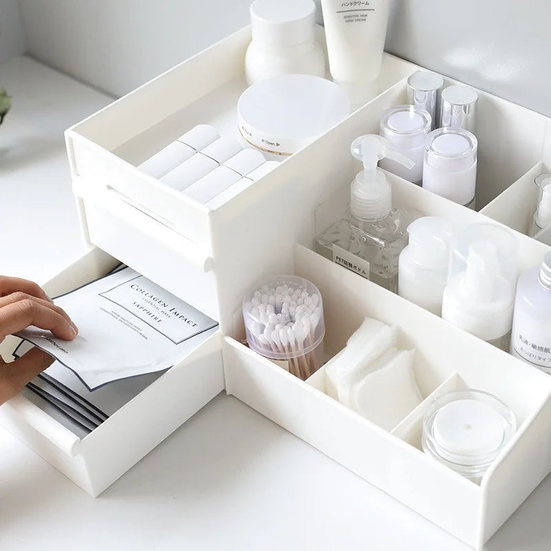 Large Capacity Makeup Organizer Box with Drawers – Cosmetic Storage Shelf for Dressing Table & Skincare