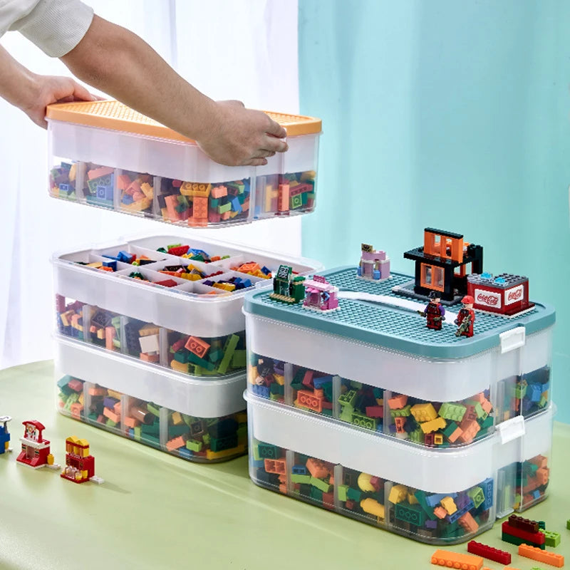 Kids Building Blocks Storage Box – Stackable Organizer Case with Handle